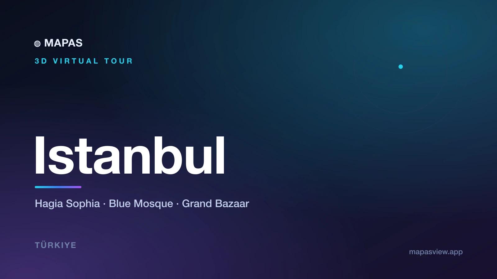 A 3D aerial view of Istanbul's old city, with the domes and minarets of Hagia Sophia and the Blue Mosque rising above the Bosphorus.