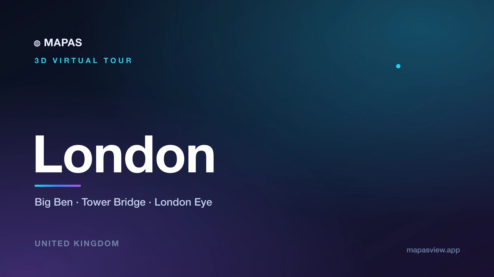 A 3D aerial view of London along the River Thames, with Tower Bridge, the London Eye and Big Ben rising from the skyline.