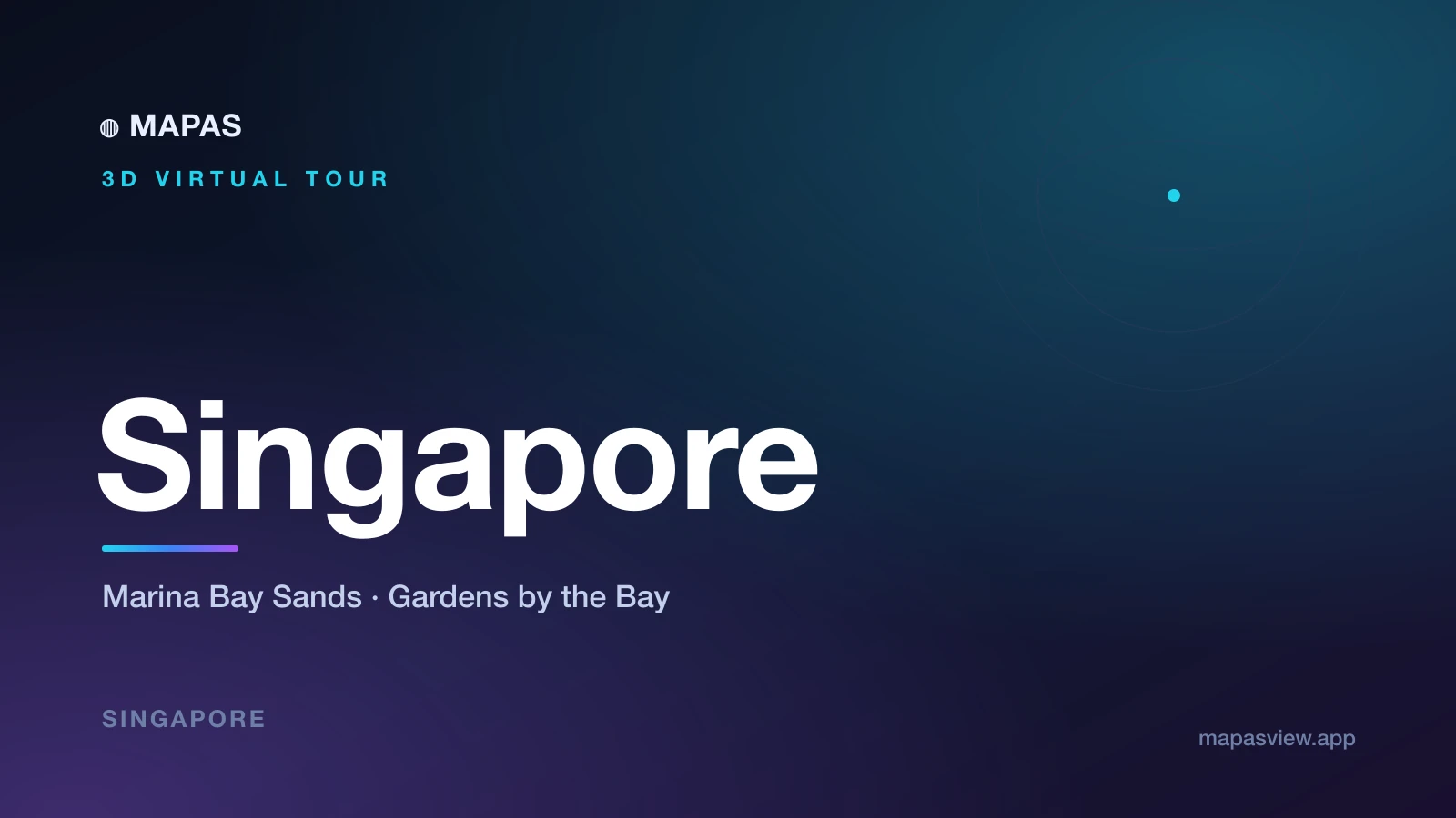 A 3D aerial view of Singapore's Marina Bay, showing the three towers of Marina Bay Sands, the Supertrees of Gardens by the Bay, and the waterfront around Merlion Park.